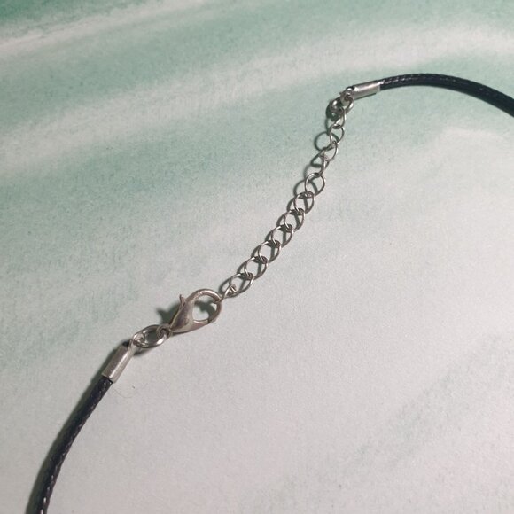 Faux Elephant Tooth Pendant Necklace Black Cord Silver Tone Tribal Accents - Picture 2 of 4